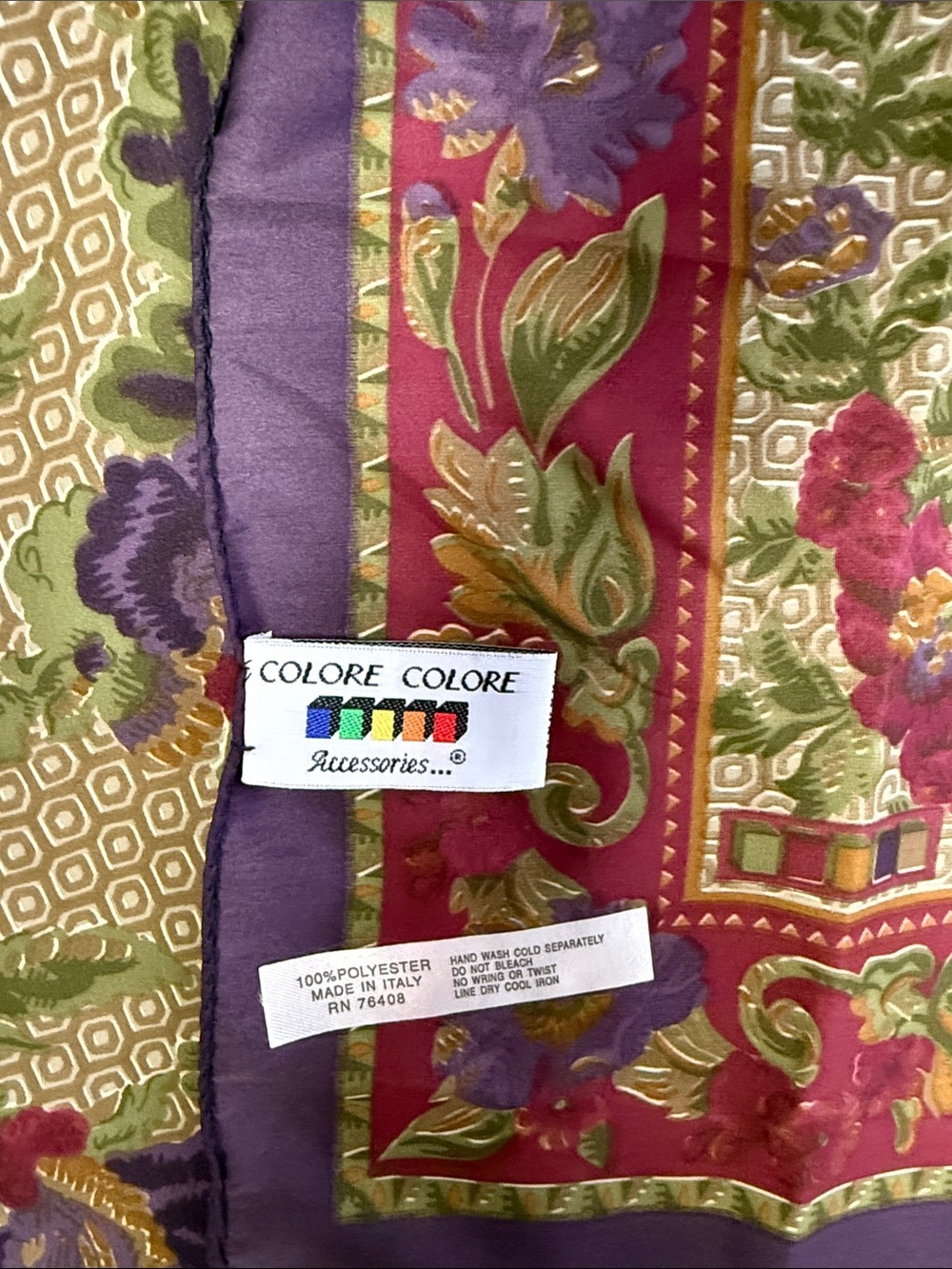 Vintage Colore Colore Italy 🇮🇹 Floral Scarf Purple Pink Square 34x34